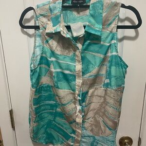 Alex*Alex Women's Teal and Beige Sleeveless Top.New